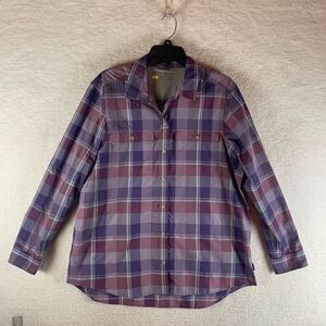 Eddie Bauer Women's Long Sleeve Classic Fit Purple Plaid Vented Shirt Size Large